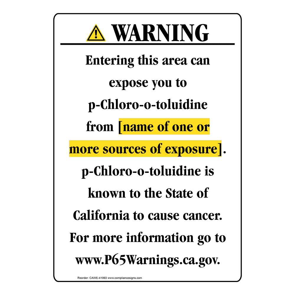 Portrait California Prop 65 Chemical Exposure Area Warning Sign CAWE-41993