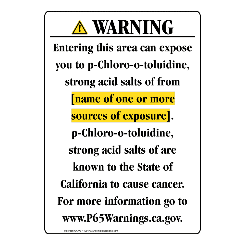 Portrait California Prop 65 Chemical Exposure Area Warning Sign CAWE-41994