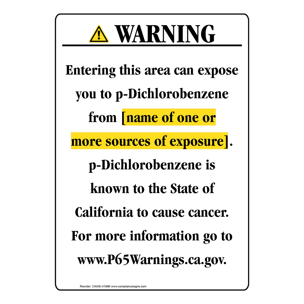 Portrait California Prop 65 Chemical Exposure Area Warning Sign CAWE-41996