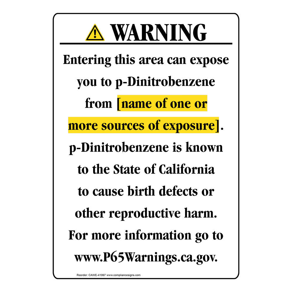 Portrait California Prop 65 Chemical Exposure Area Warning Sign CAWE-41997