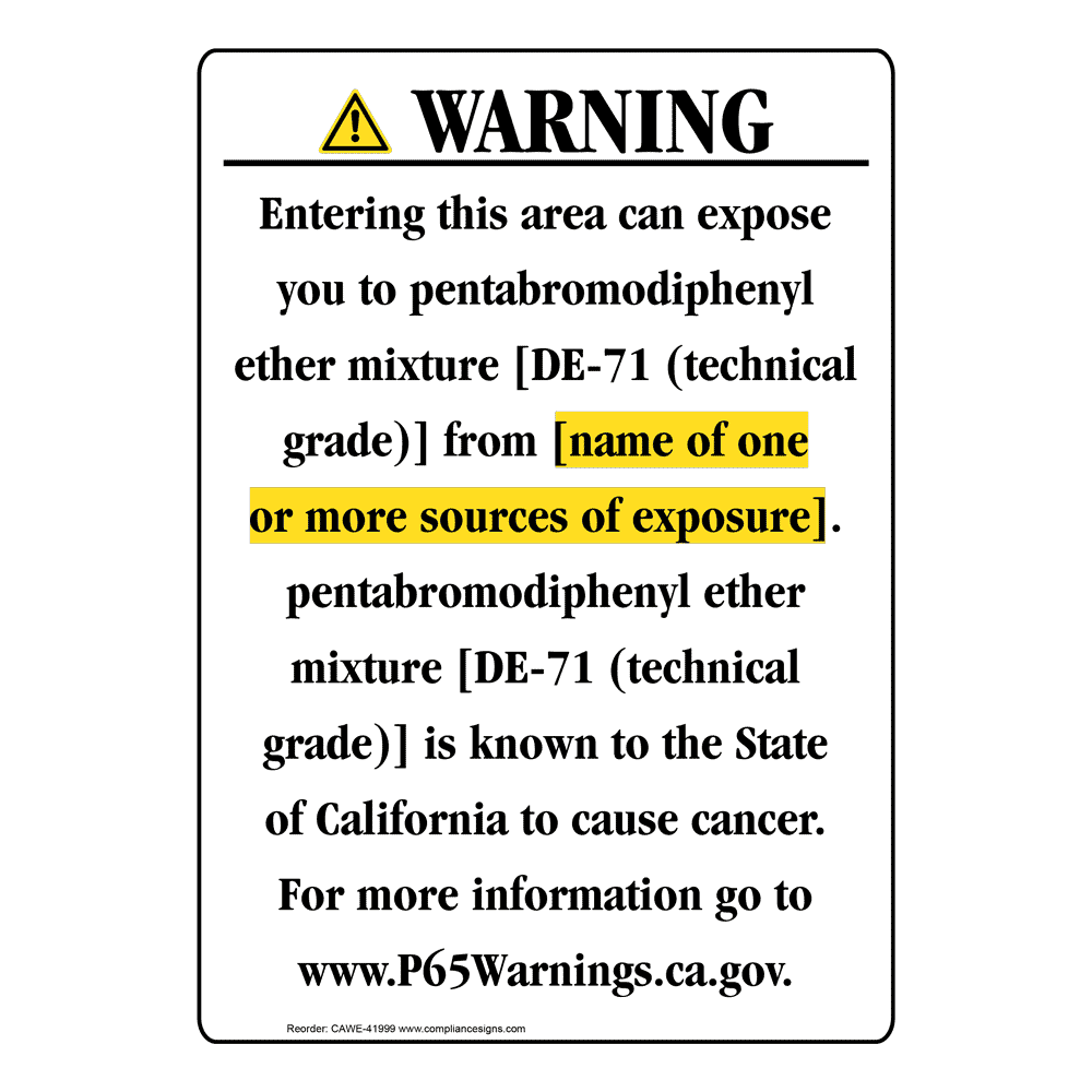 Portrait California Prop 65 Chemical Exposure Area Warning Sign CAWE-41999