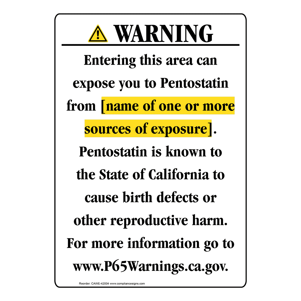 Portrait California Prop 65 Chemical Exposure Area Warning Sign CAWE-42004