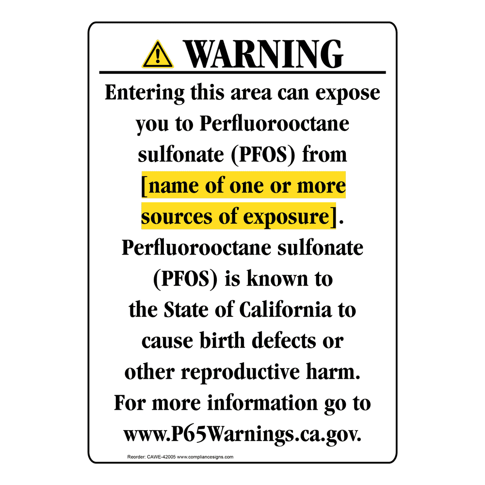 Portrait California Prop 65 Chemical Exposure Area Warning Sign CAWE-42005