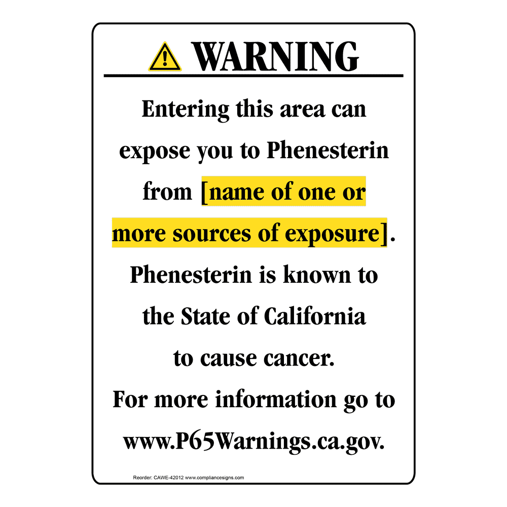 Portrait California Prop 65 Chemical Exposure Area Warning Sign CAWE-42012