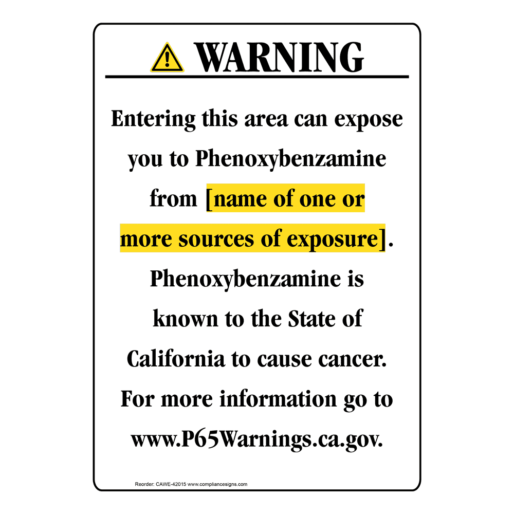 Portrait California Prop 65 Chemical Exposure Area Warning Sign CAWE-42015
