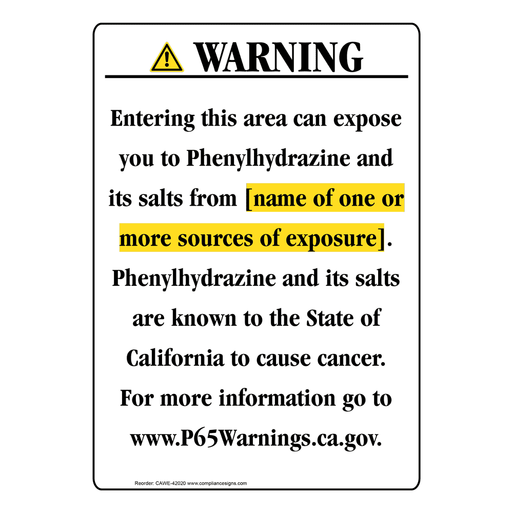 Portrait California Prop 65 Chemical Exposure Area Warning Sign CAWE-42020