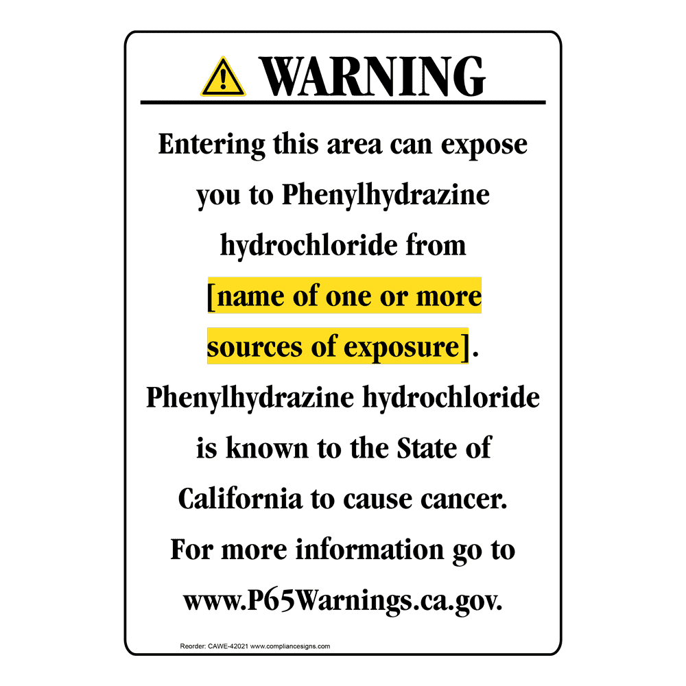Portrait California Prop 65 Chemical Exposure Area Warning Sign CAWE-42021