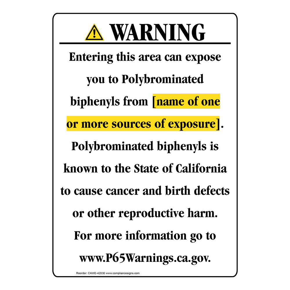 Portrait California Prop 65 Chemical Exposure Area Warning Sign CAWE-42030
