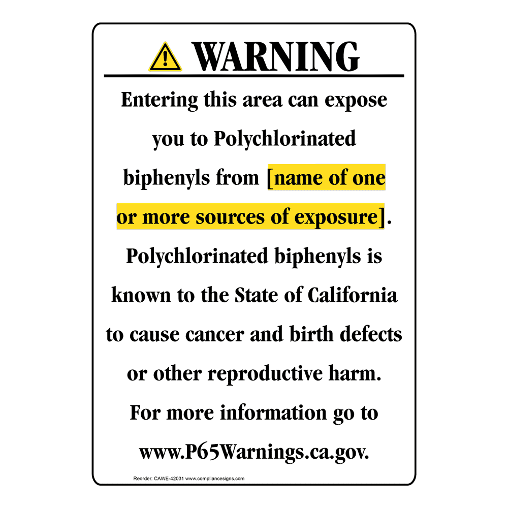 Portrait California Prop 65 Chemical Exposure Area Warning Sign CAWE-42031