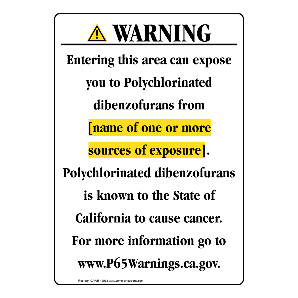 Portrait California Prop 65 Chemical Exposure Area Warning Sign CAWE-42033