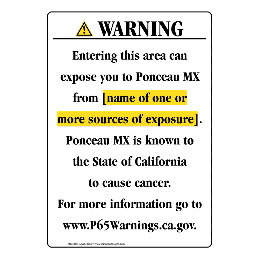Portrait California Prop 65 Chemical Exposure Area Warning Sign CAWE-42037