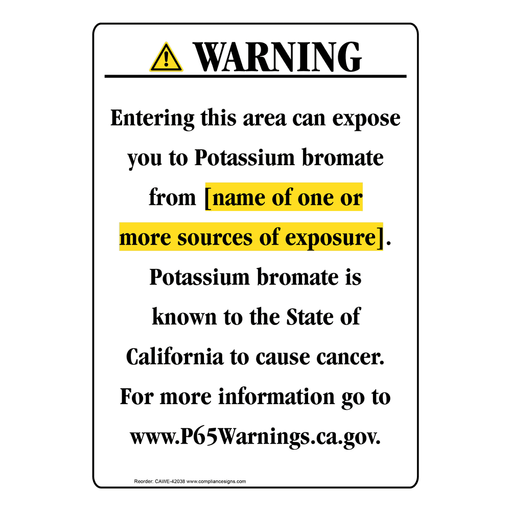 Portrait California Prop 65 Chemical Exposure Area Warning Sign CAWE-42038