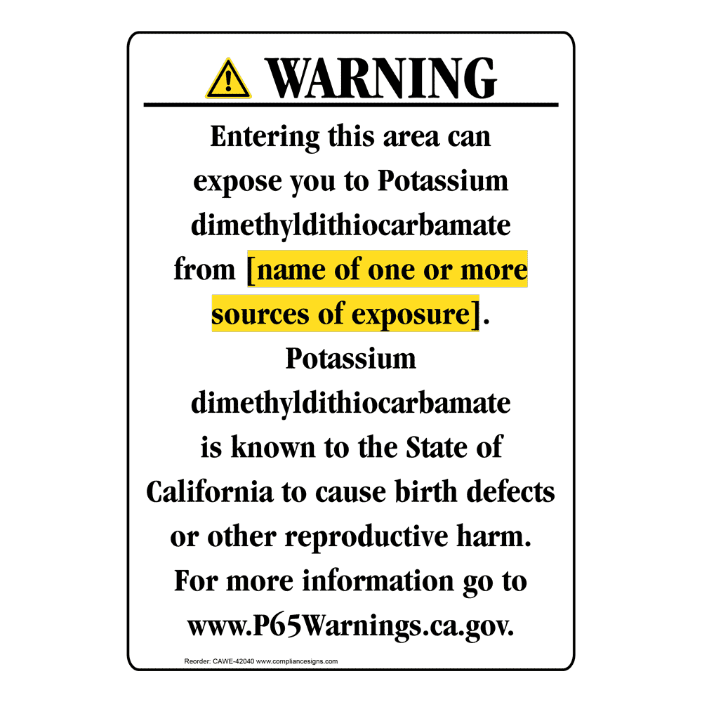 Portrait California Prop 65 Chemical Exposure Area Warning Sign CAWE-42040