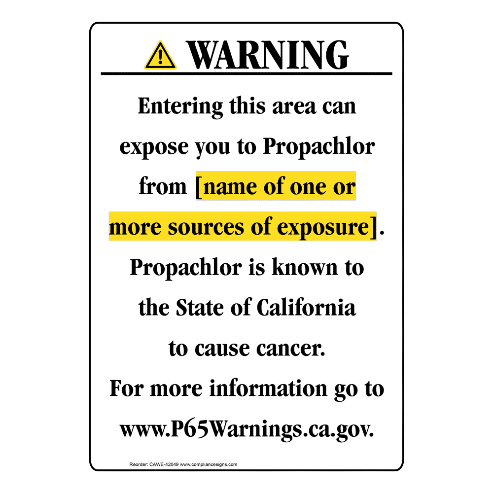 Portrait California Prop 65 Chemical Exposure Area Warning Sign CAWE-42049
