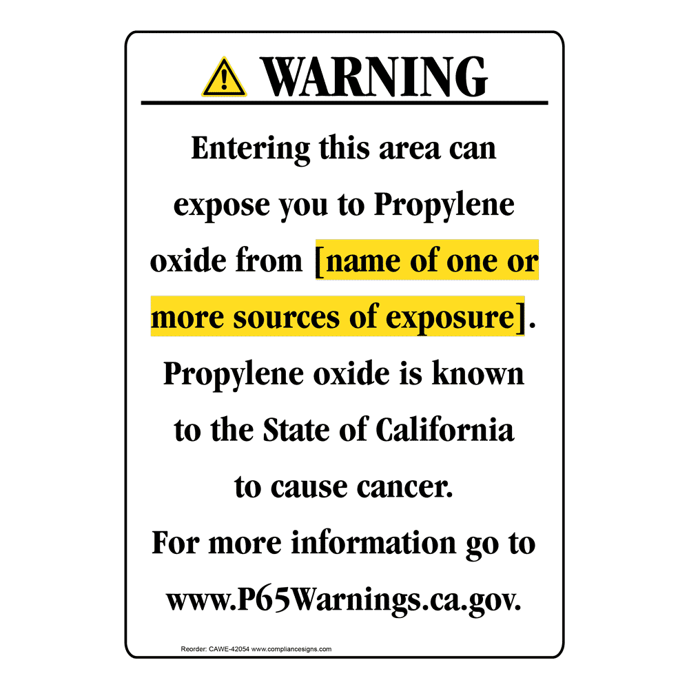 Portrait California Prop 65 Chemical Exposure Area Warning Sign CAWE-42054
