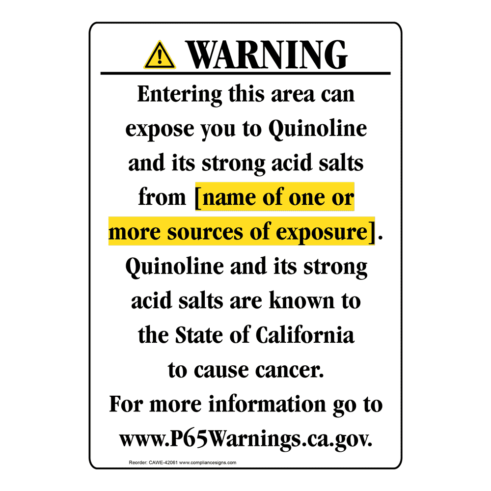 Portrait California Prop 65 Chemical Exposure Area Warning Sign CAWE-42061
