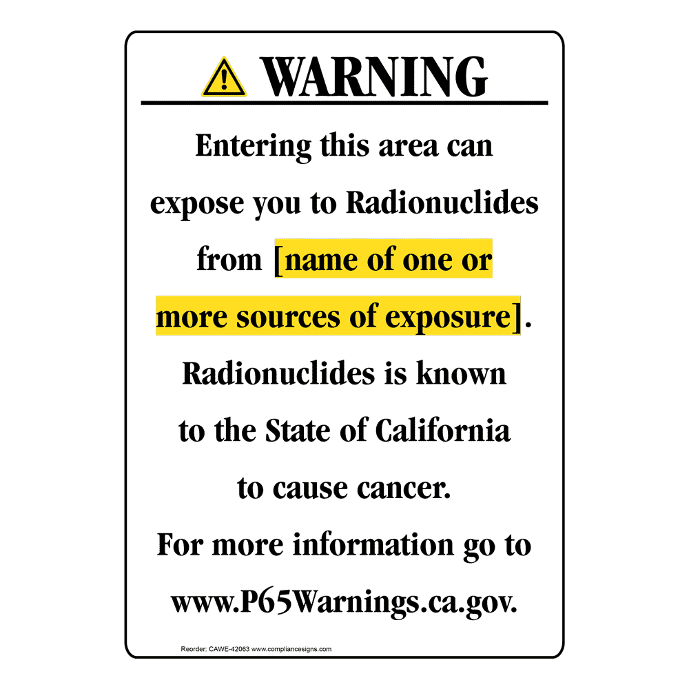 Portrait California Prop 65 Chemical Exposure Area Warning Sign CAWE-42063