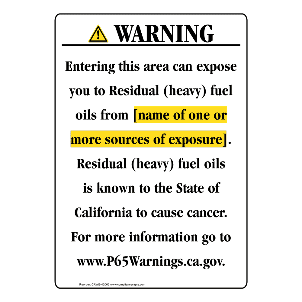 Portrait California Prop 65 Chemical Exposure Area Warning Sign CAWE-42065