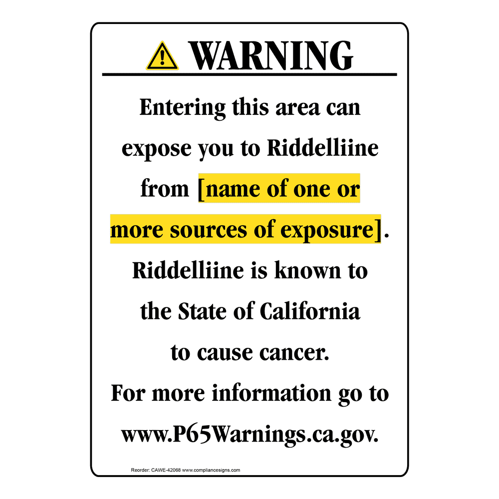 Portrait California Prop 65 Chemical Exposure Area Warning Sign CAWE-42068