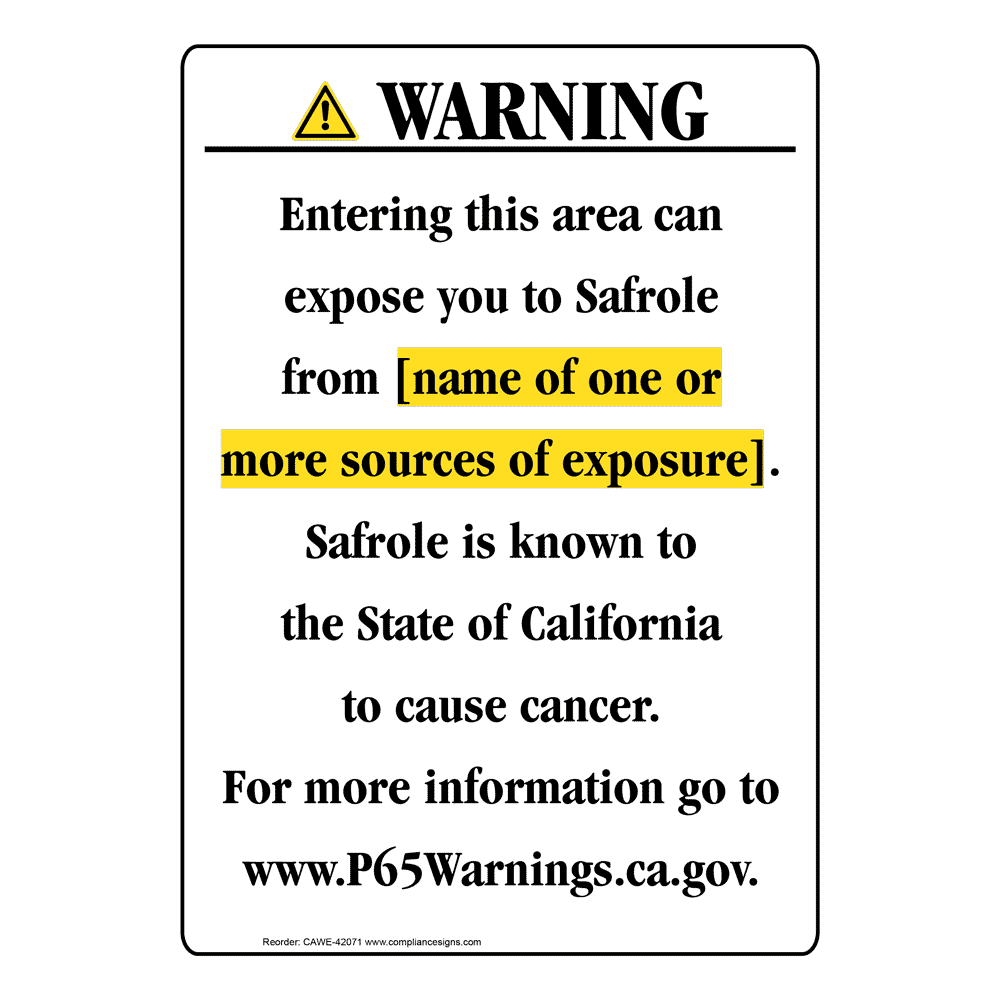 Portrait California Prop 65 Chemical Exposure Area Warning Sign CAWE-42071