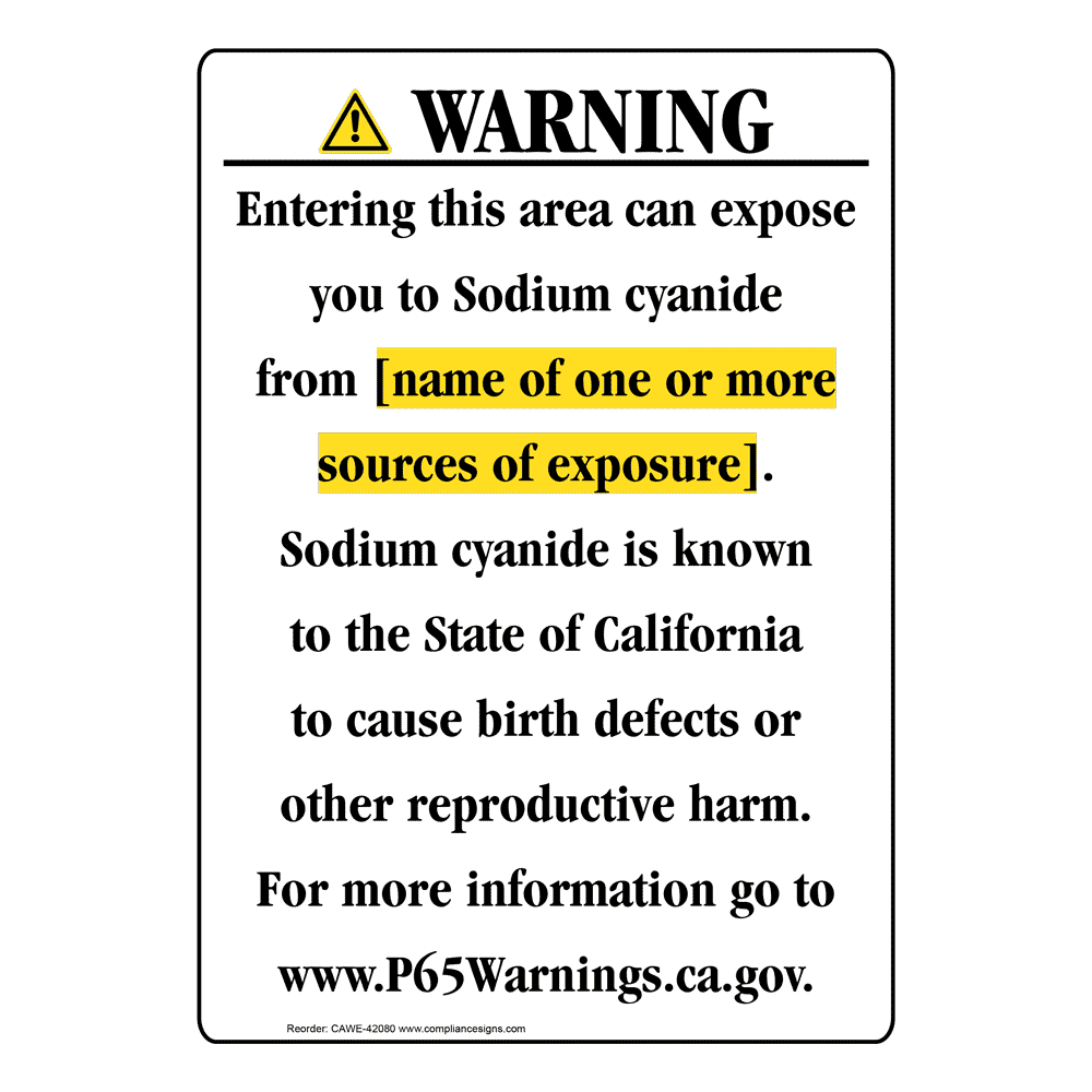 Portrait California Prop 65 Chemical Exposure Area Warning Sign CAWE-42080