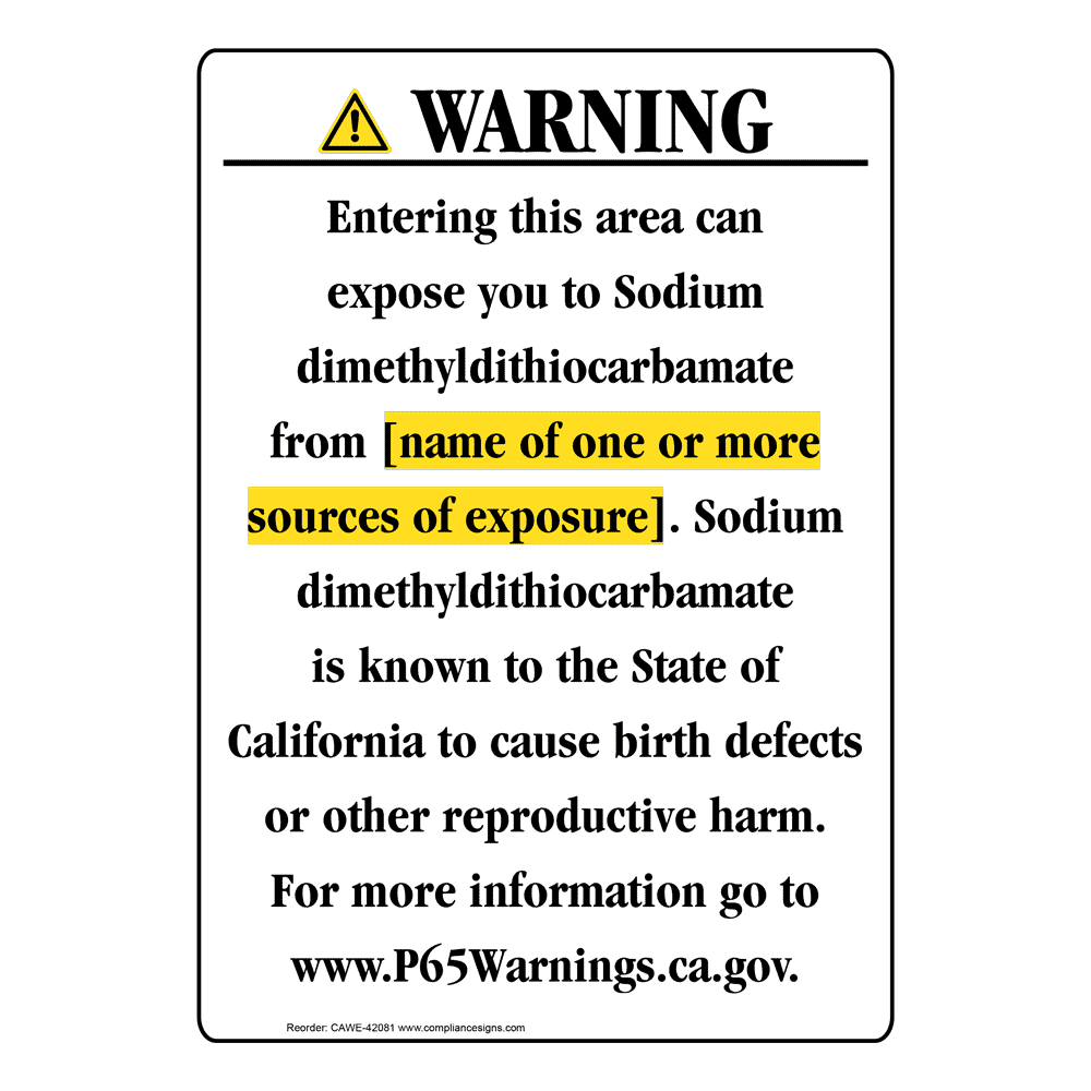 Portrait California Prop 65 Chemical Exposure Area Warning Sign CAWE-42081
