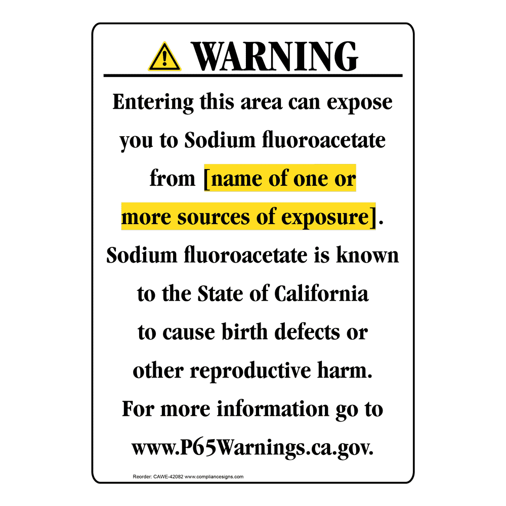 Portrait California Prop 65 Chemical Exposure Area Warning Sign CAWE-42082