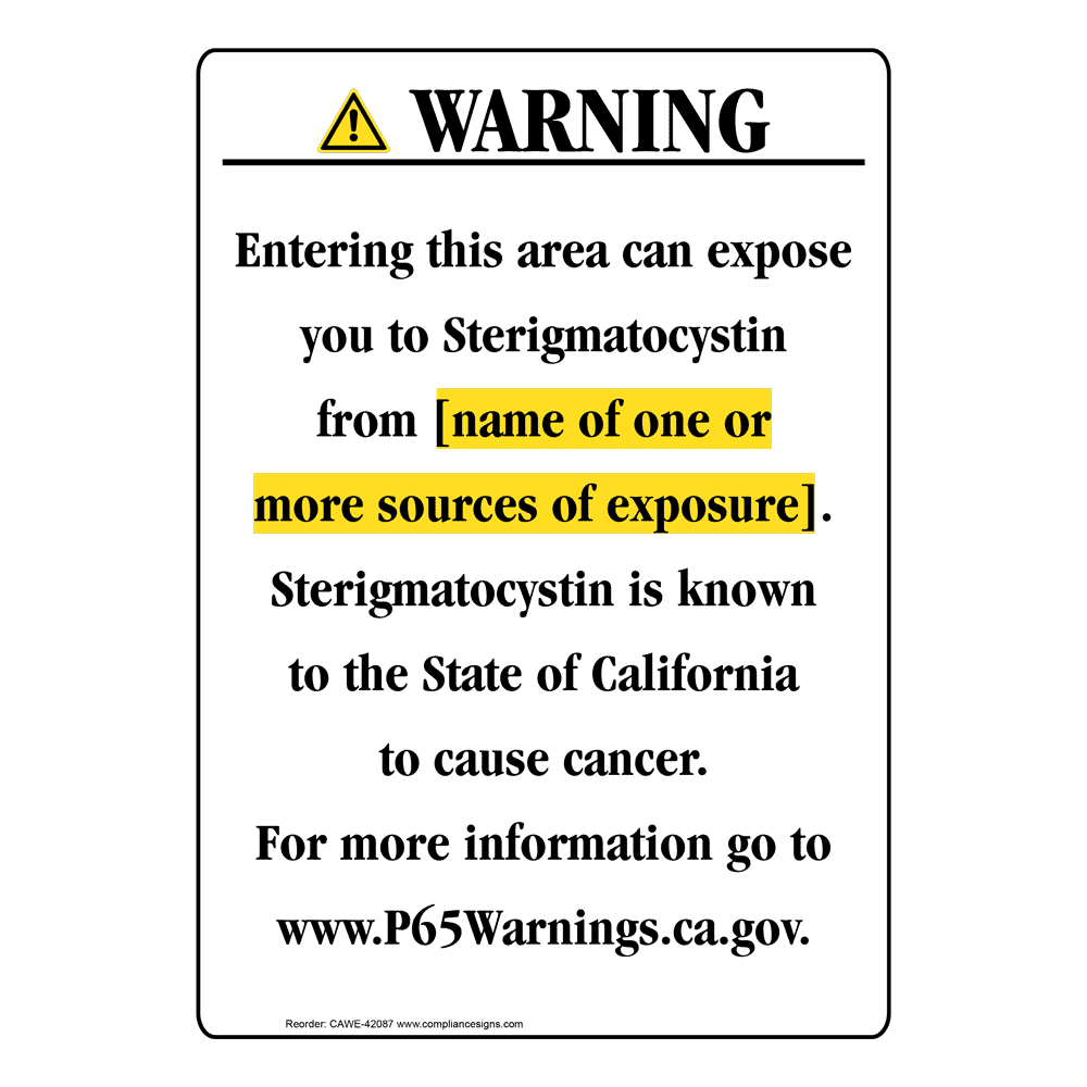 Portrait California Prop 65 Chemical Exposure Area Warning Sign CAWE-42087