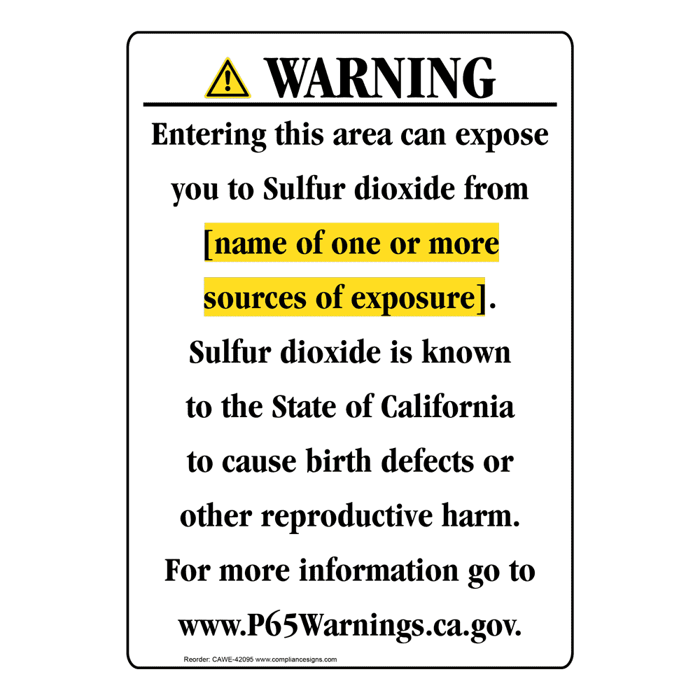 Portrait California Prop 65 Chemical Exposure Area Warning Sign CAWE-42095