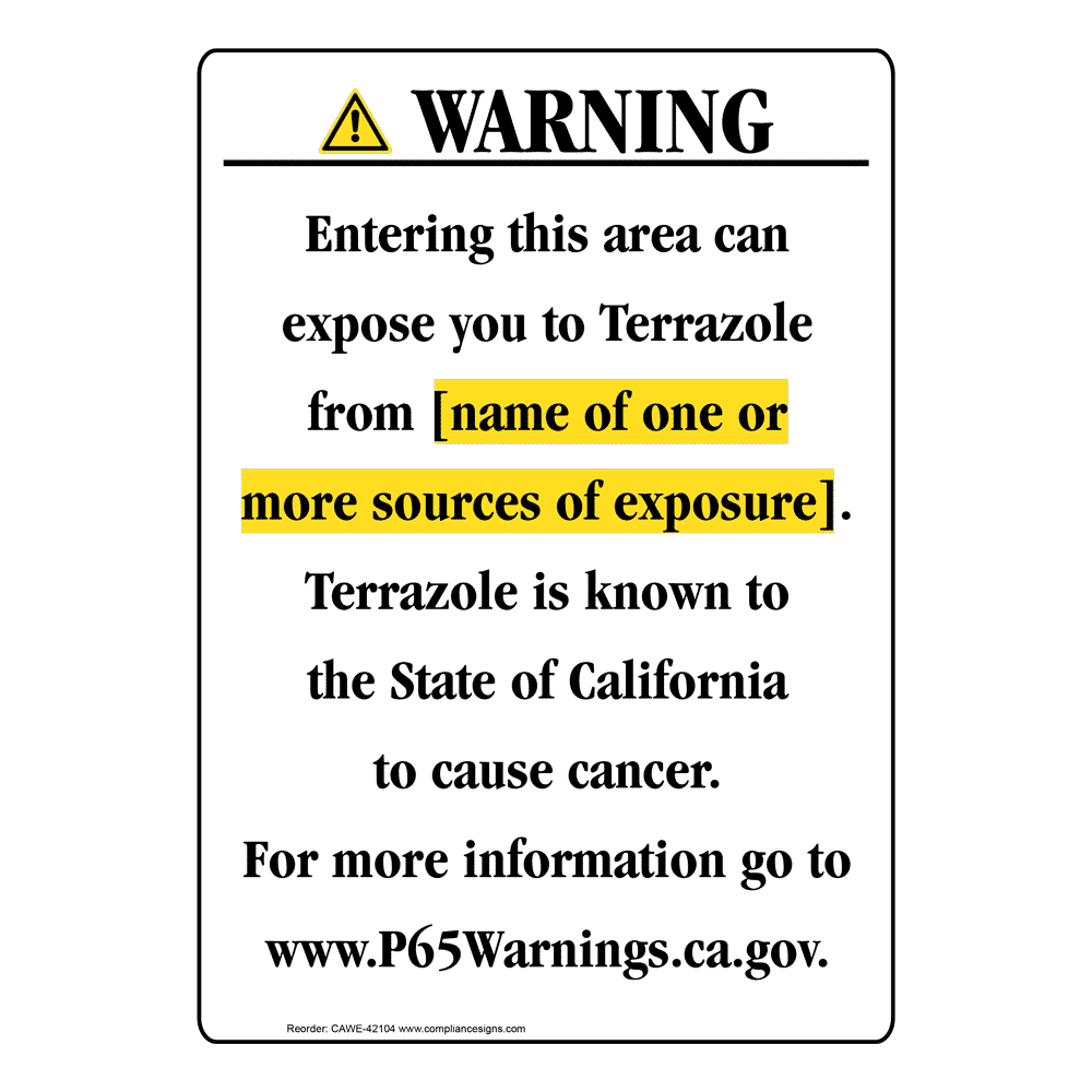 Portrait California Prop 65 Chemical Exposure Area Warning Sign CAWE-42104
