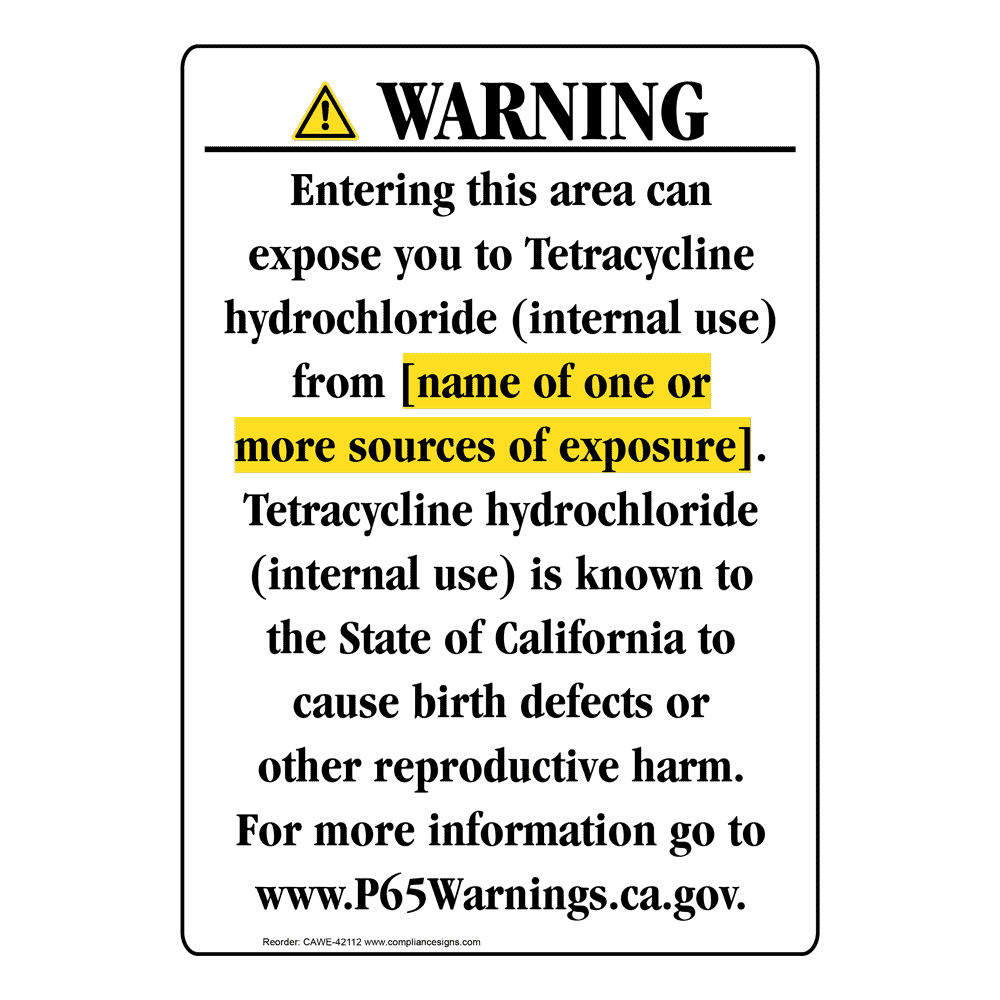 Portrait California Prop 65 Chemical Exposure Area Warning Sign CAWE-42112