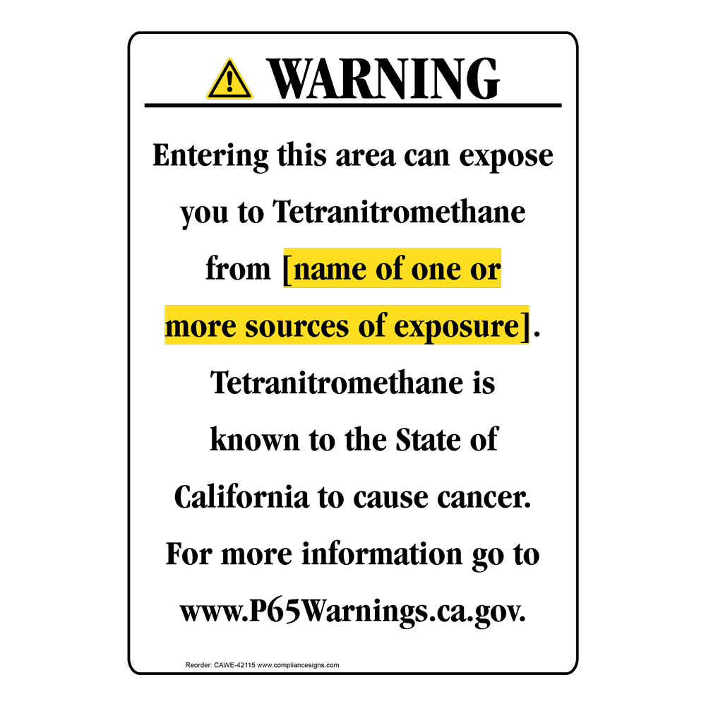 Portrait California Prop 65 Chemical Exposure Area Warning Sign CAWE-42115
