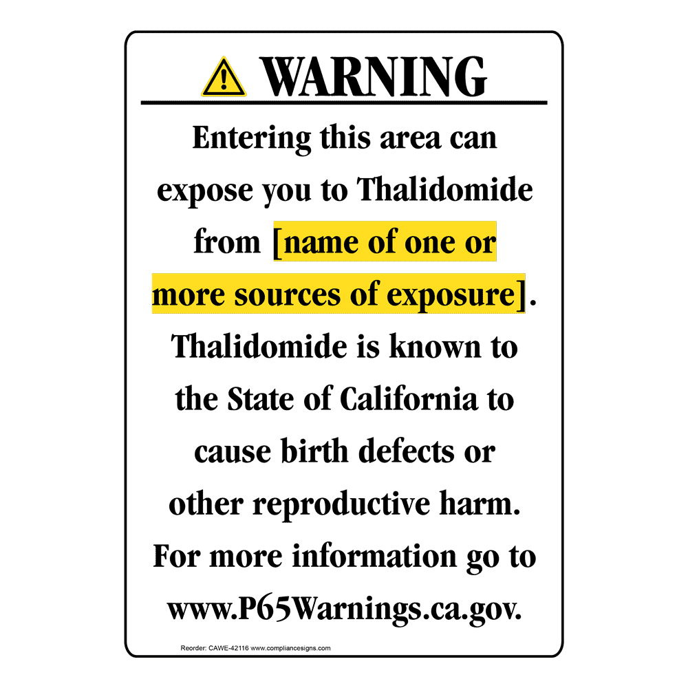 Portrait California Prop 65 Chemical Exposure Area Warning Sign CAWE-42116
