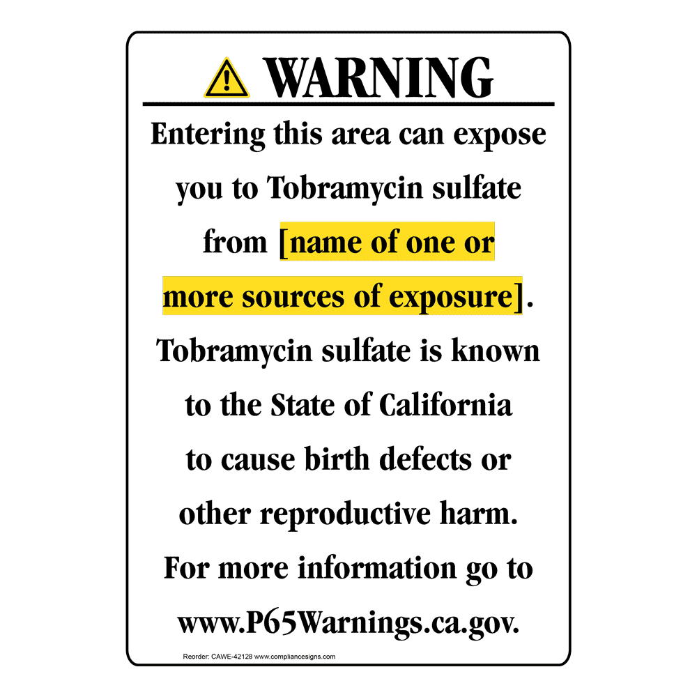 Portrait California Prop 65 Chemical Exposure Area Warning Sign CAWE-42128