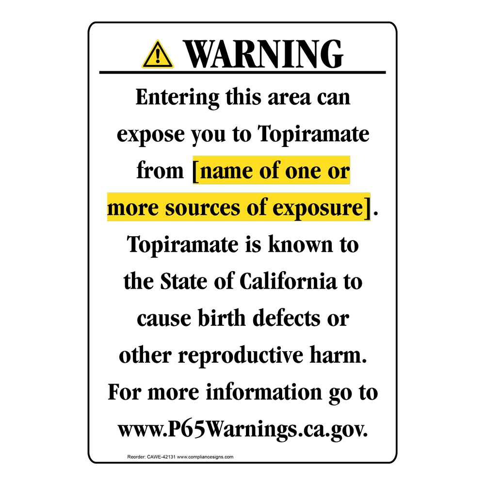 Portrait California Prop 65 Chemical Exposure Area Warning Sign CAWE-42131