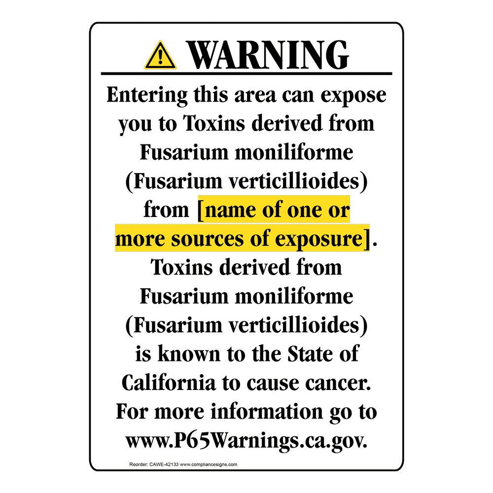 Portrait California Prop 65 Chemical Exposure Area Warning Sign CAWE-42133