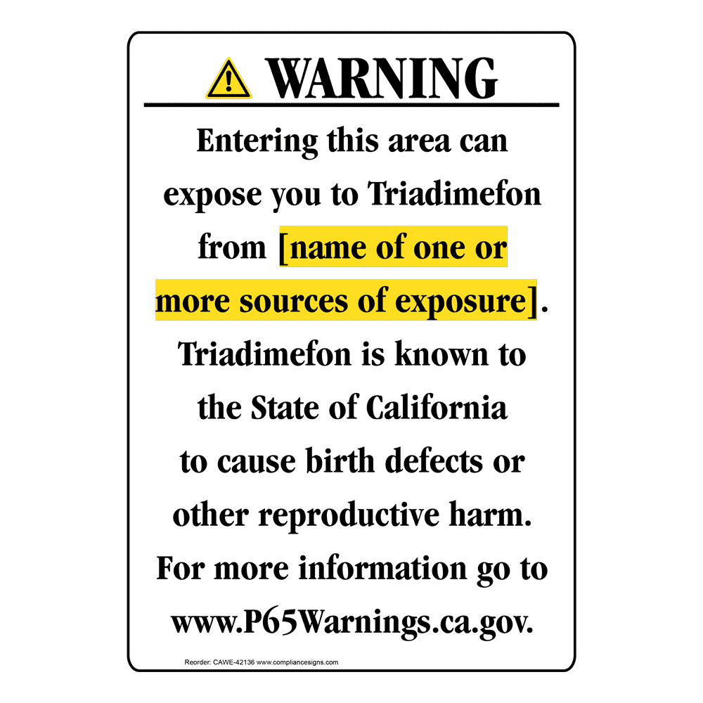 Portrait California Prop 65 Chemical Exposure Area Warning Sign CAWE-42136