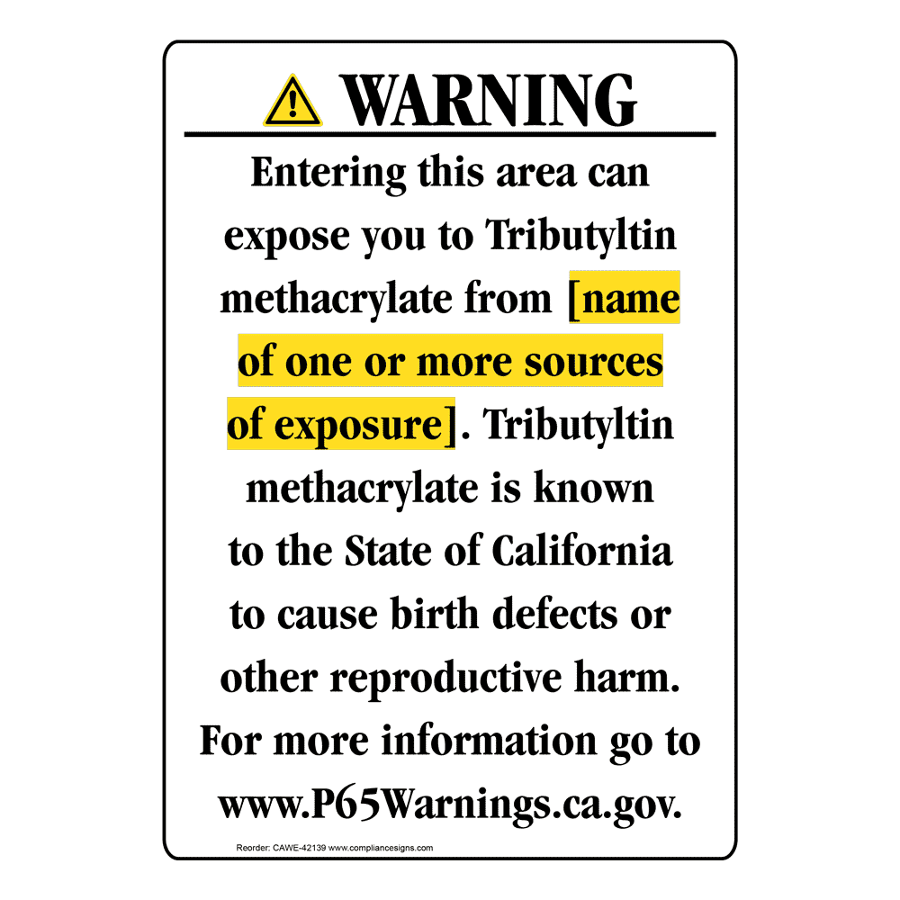 Portrait California Prop 65 Chemical Exposure Area Warning Sign CAWE-42139