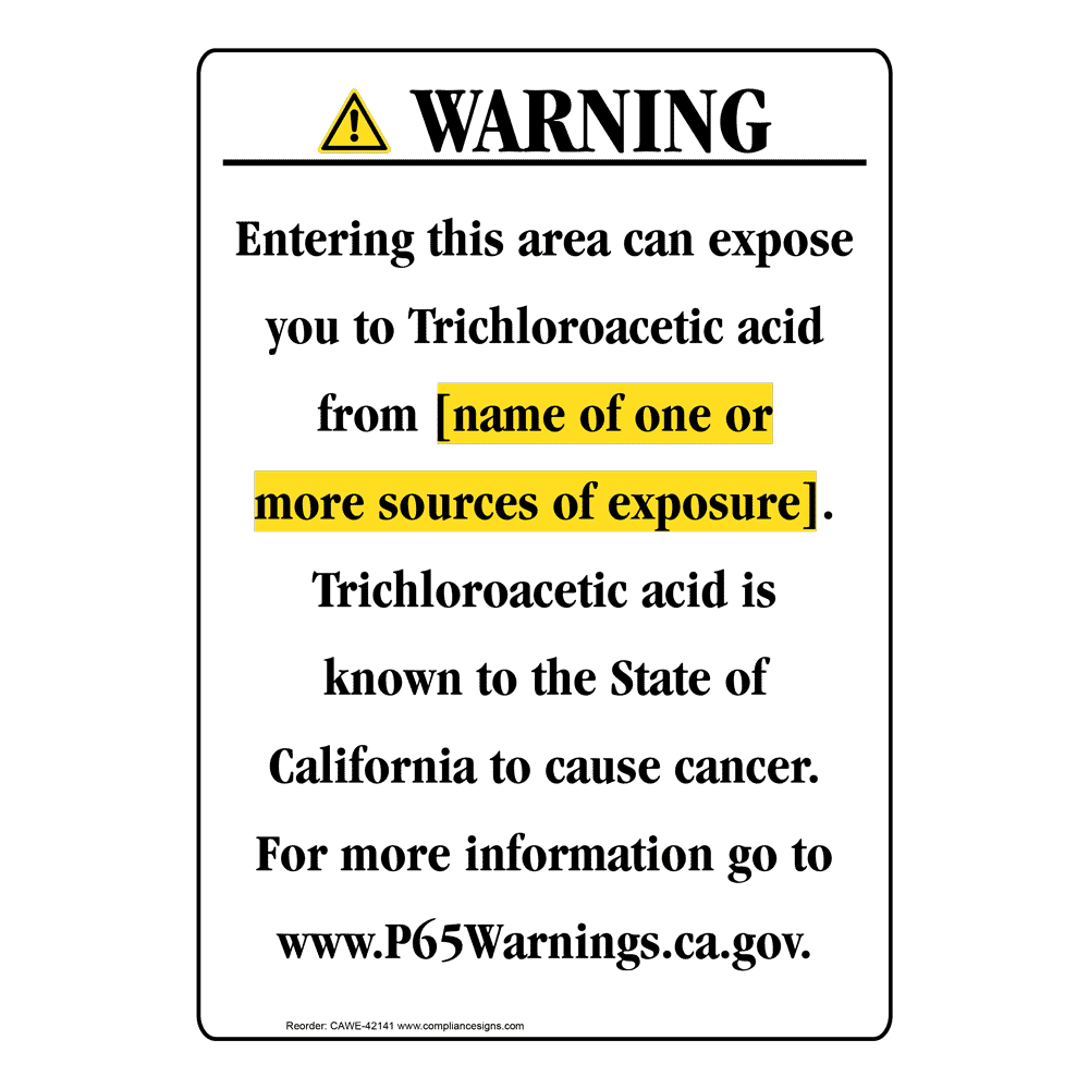 Portrait California Prop 65 Chemical Exposure Area Warning Sign CAWE-42141
