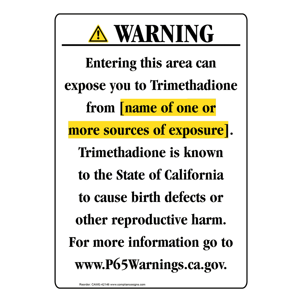 Portrait California Prop 65 Chemical Exposure Area Warning Sign CAWE-42146