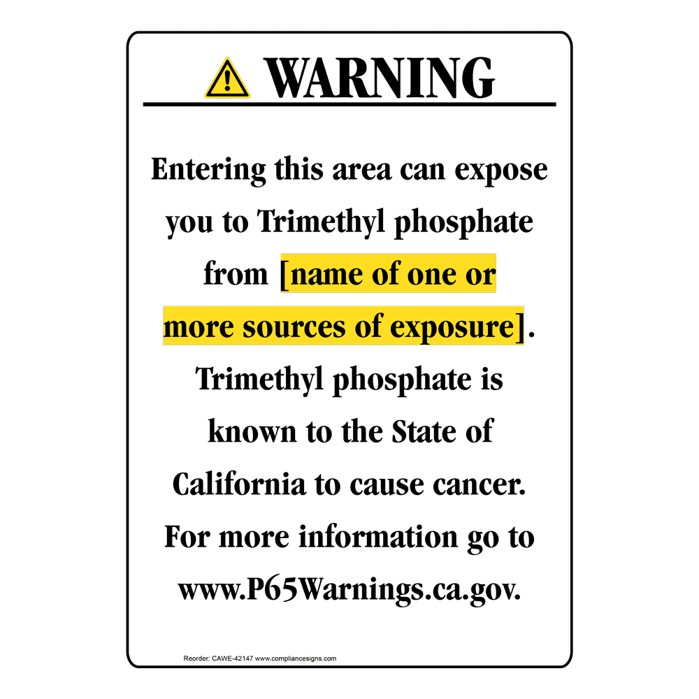 Portrait California Prop 65 Chemical Exposure Area Warning Sign CAWE-42147
