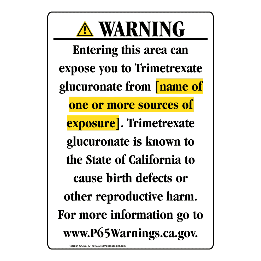 Portrait California Prop 65 Chemical Exposure Area Warning Sign CAWE-42148