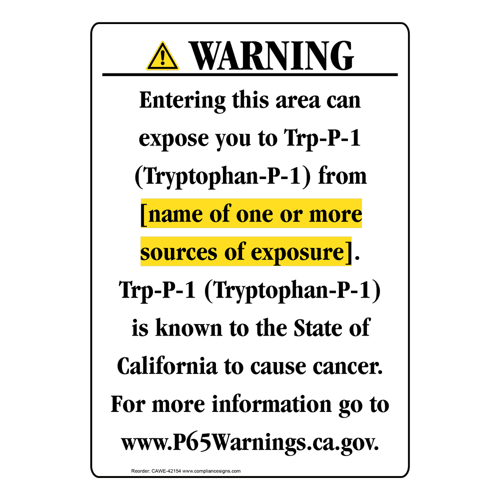 Portrait California Prop 65 Chemical Exposure Area Warning Sign CAWE-42154