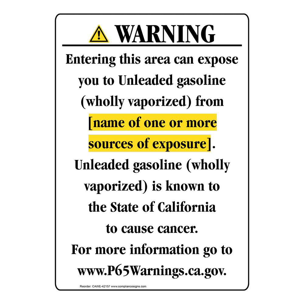 Portrait California Prop 65 Chemical Exposure Area Warning Sign CAWE-42157
