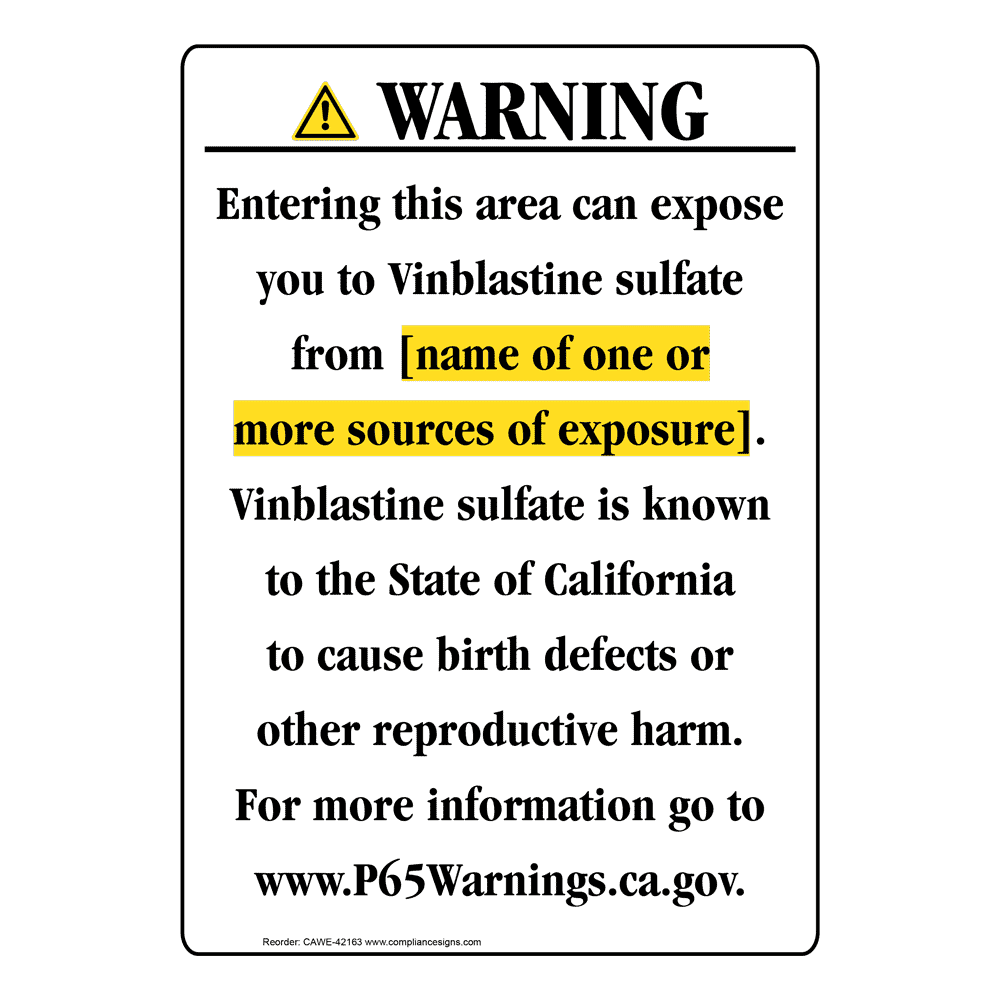 Portrait California Prop 65 Chemical Exposure Area Warning Sign CAWE-42163