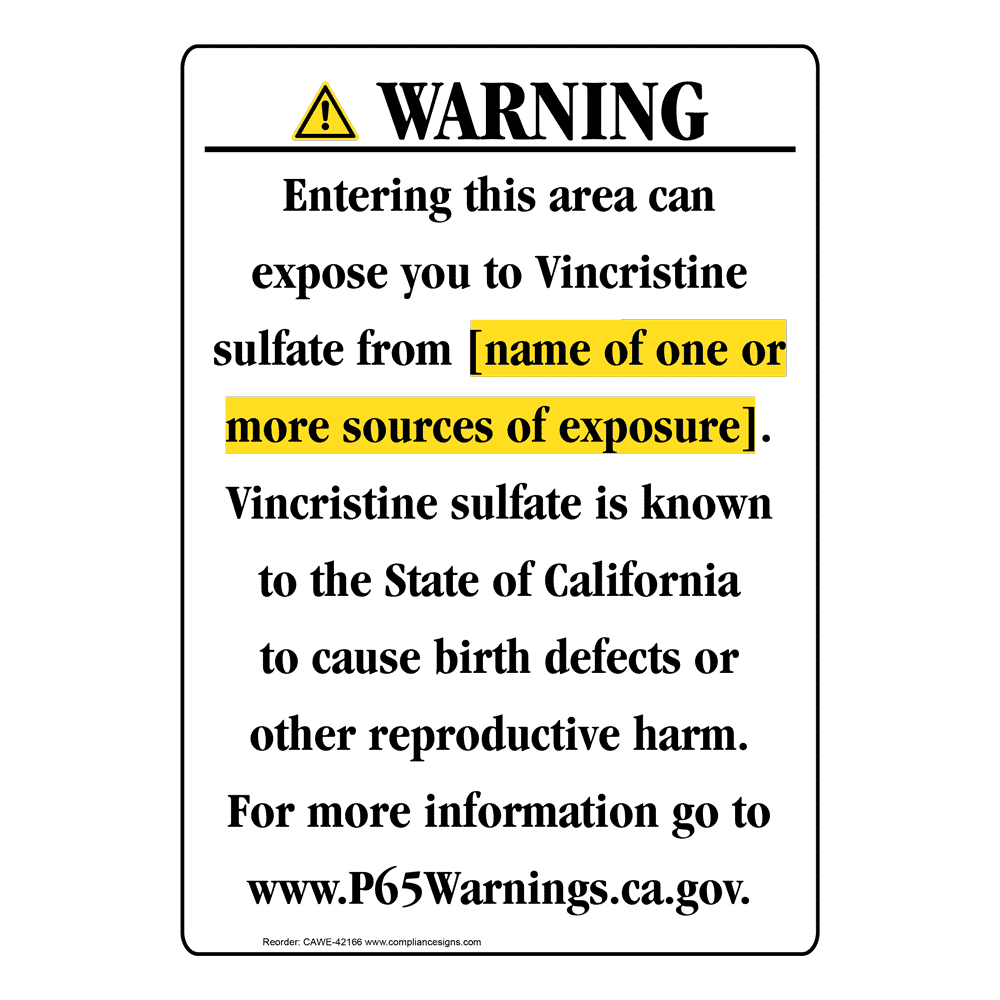 Portrait California Prop 65 Chemical Exposure Area Warning Sign CAWE-42166