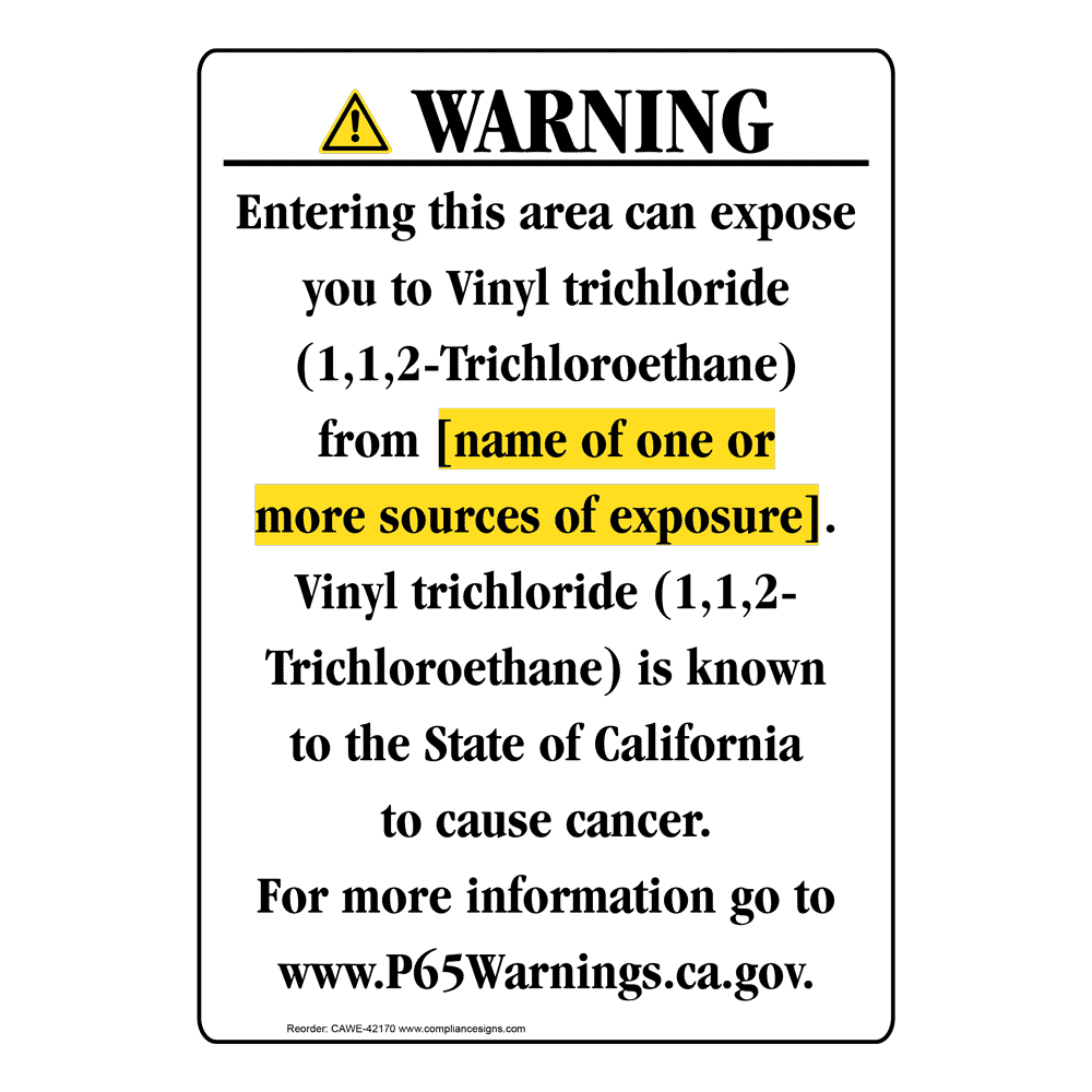 Portrait California Prop 65 Chemical Exposure Area Warning Sign CAWE-42170