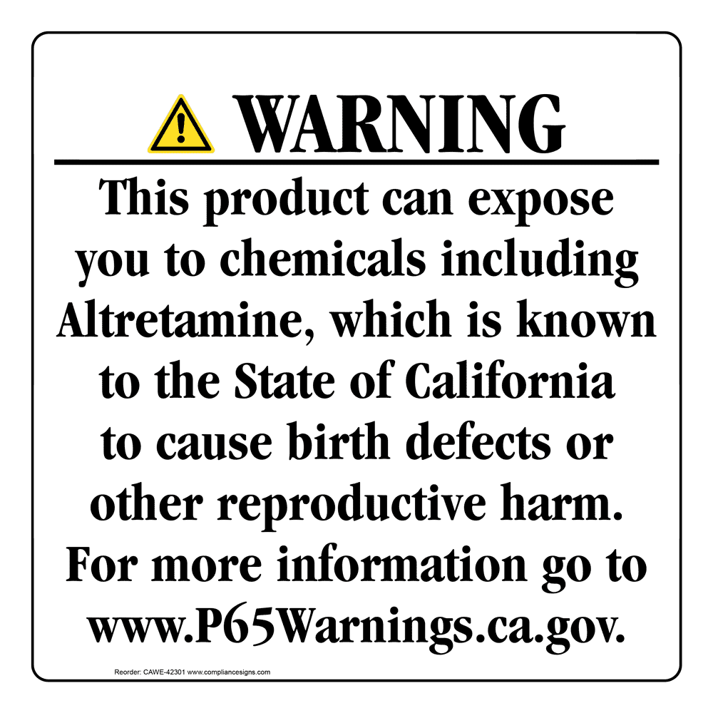 California Prop 65 Consumer Product Warning Sign CAWE-42301