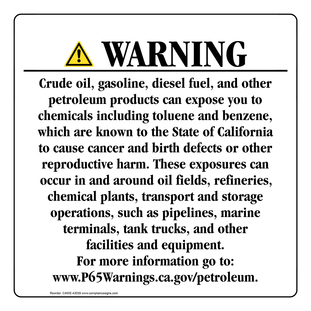 California Prop 65 Chemical Warning Sign CAWE-43039