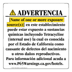 Spanish California Prop 65 Hotel Warning Sign CAWS-40395